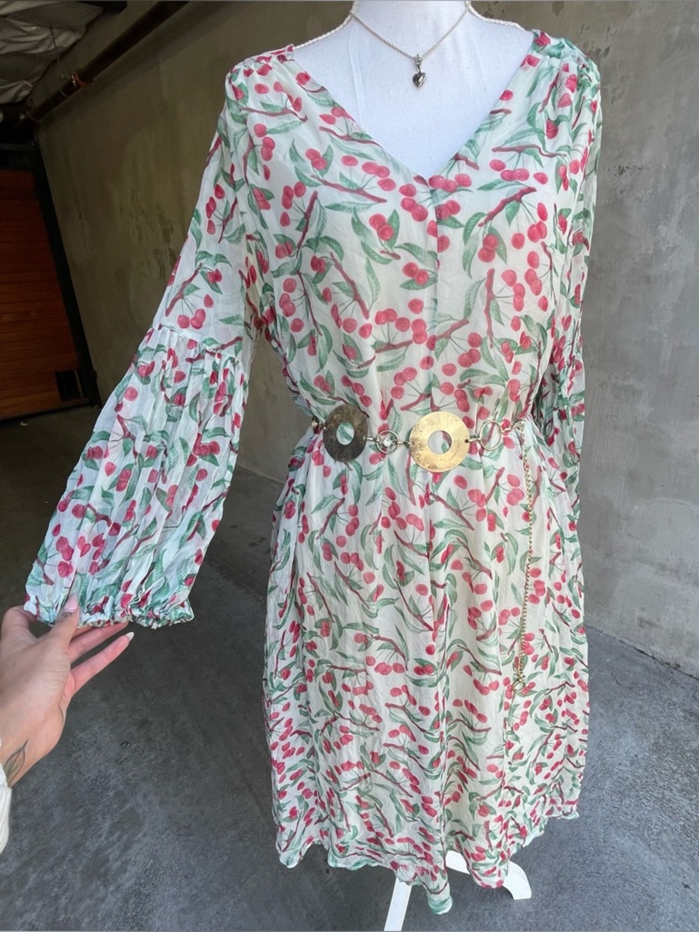 Vintage 100% Silk Cherry Flowy Dress